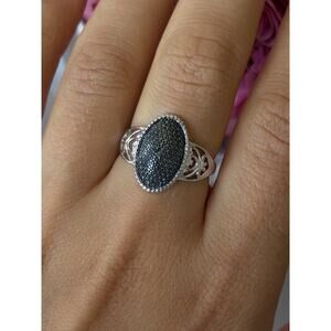 Vintage 925 Sterling Silver Black Diamond Ring Size 8